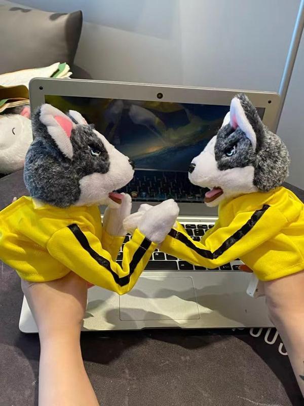 【Two free shipping】Husky boxing interactive hand puppet plush muppet can sound creative doll funny sound electric pet toy